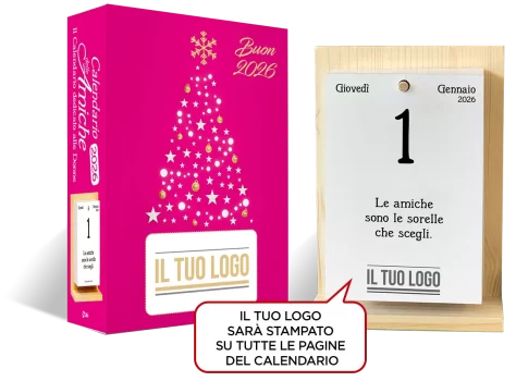 Scatola e supporto del Calendario delle Amiche 2026 personalizzato